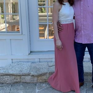 BCX Long White Lace & Pink Dress